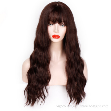 Vigorous Long Wavy Wig with Air Bangs Middle Part Synthetic Wigs Heat Resistant Fiber Hair Wig for Black Women Daily Party